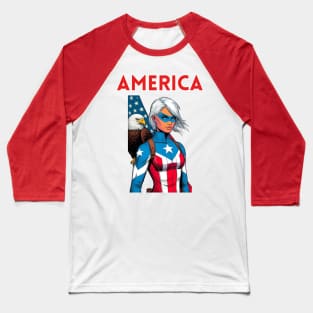 America 90s Patriotic Female Superhero July 4th Comic Bookx Baseball T-Shirt
